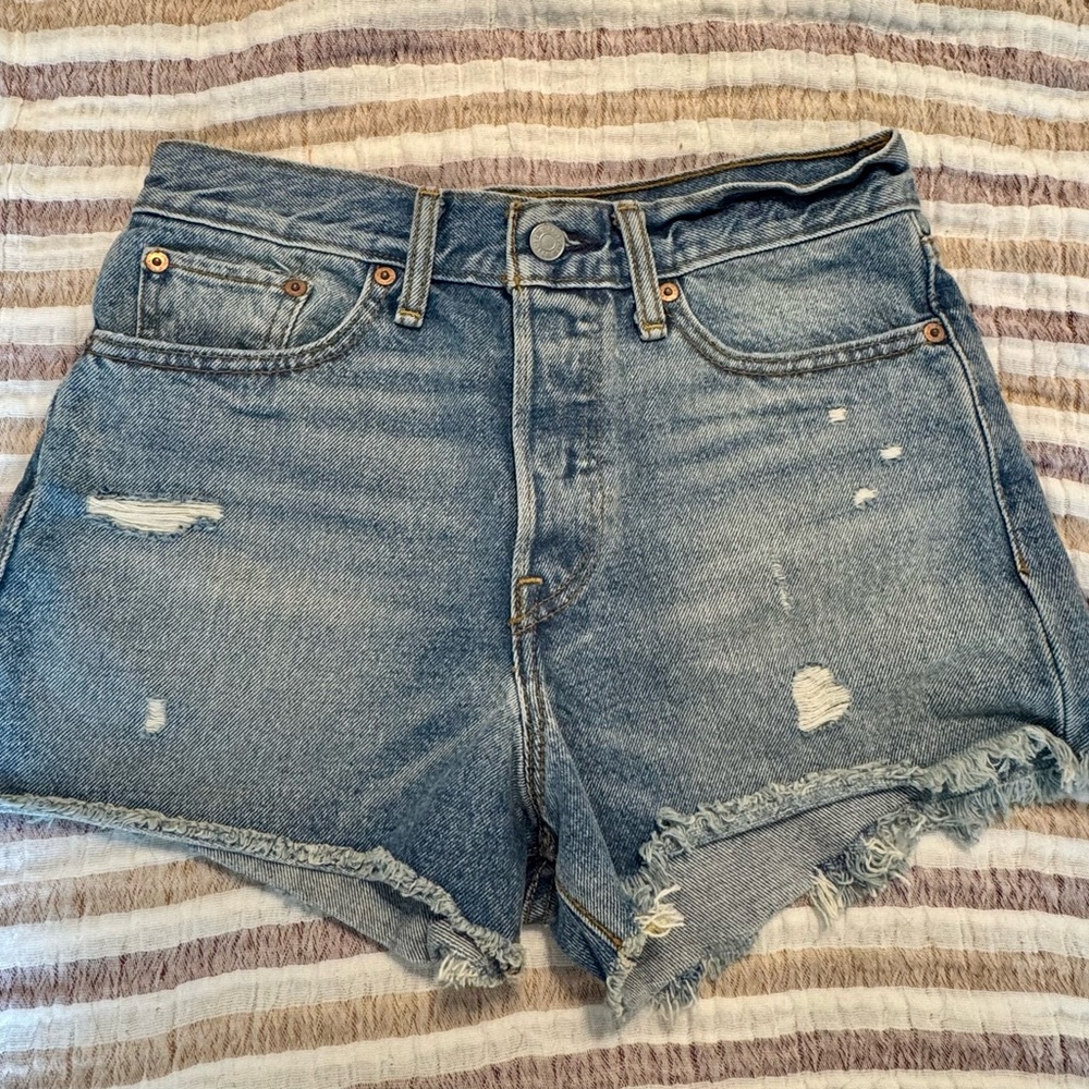 Levi's Blue Jean Shorts High-Waisted Distressed